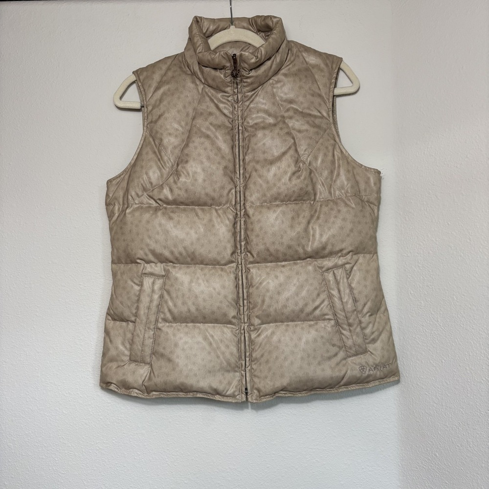 Ariat Vest Women's L Tan Puffer Down Insulated Full Zip Outdoors Ranch Western